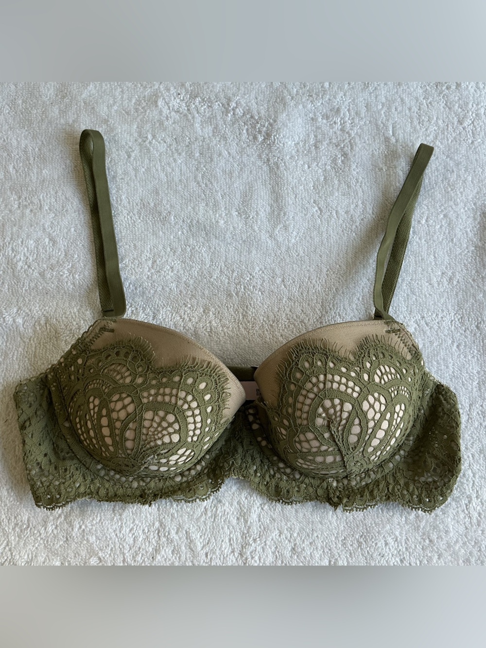 Olive Lace Push-Up Bra with Embroidered Cups